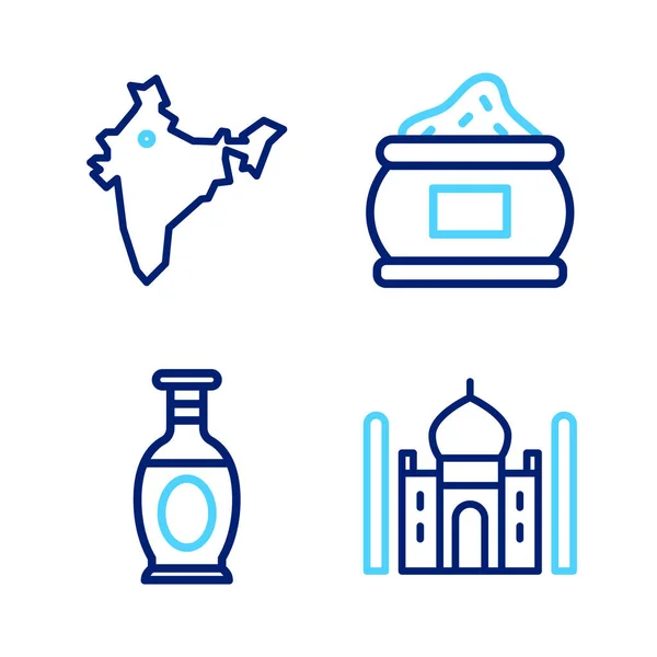 Set Line Taj Mahal Indian Vase Spice Map Icon Vector — Wektor stockowy