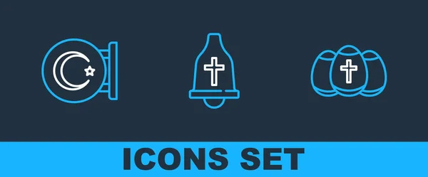 Set Line Easter Egg Star Crescent Church Bell Icon Vector — Archivo Imágenes Vectoriales