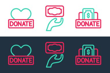 Set line Donation and charity and icon. Vector.