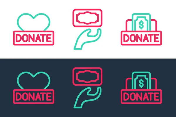 Set Line Donation Charity Icon Vector — ストックベクタ