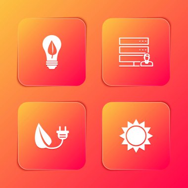 Set Light bulb with leaf, Customer care server, Electric saving plug in and Sun icon. Vector.