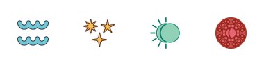 Set Aquarius zodiac, Falling star, Eclipse of the sun and Astrology horoscope circle icon. Vector.