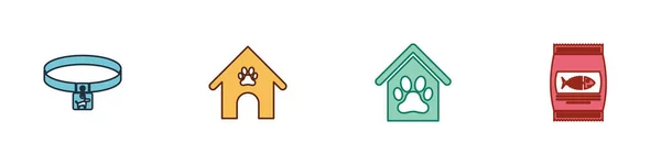 Set Dog Collar House Paw Print Pet Bag Food Cat — Stockvector