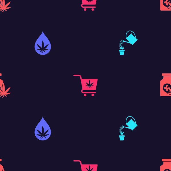 Set Watering Can Marijuana Marijuana Cannabis Leaf Oil Shopping Cart — Stock Vector