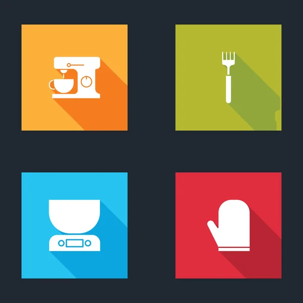 Set Electric Mixer Fork Electronic Scales Oven Glove Icon Vector — Archivo Imágenes Vectoriales