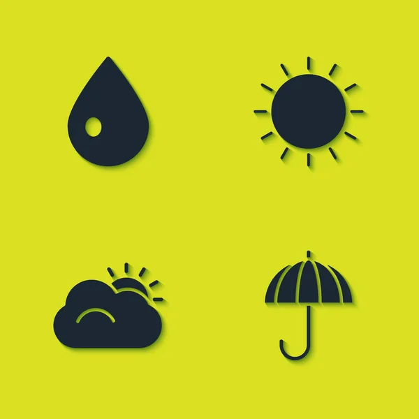 Set Water Drop Umbrella Sun Cloud Icon Vector — Stockvektor