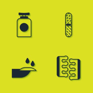 Set Tube of hand cream, Toe separator for pedicure, Nail manicure and file icon. Vector.