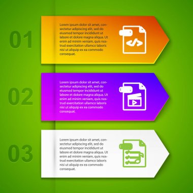 Set line HTML file document, MOV, M3U and GIF. Business infographic template. Vector.