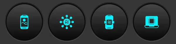 Set Mobile Phone Neural Network Artificial Intelligence Processor Cpu Icon — Stockový vektor