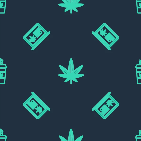 Set Line Marijuana Cannabis Leaf Online Buying Marijuana Cup Coffee — Image vectorielle