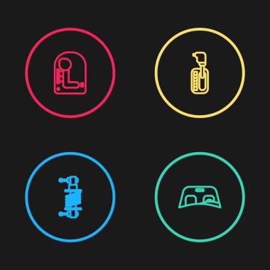 Set line Shock absorber, Car windscreen, Gear shifter and icon. Vector.