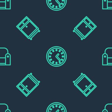 Set line Clock, Furniture nightstand and Armchair on seamless pattern. Vector.