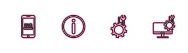 Set line Mobile with FAQ information, Wrench and screwdriver gear, Information and Computer monitor service icon. Vector.