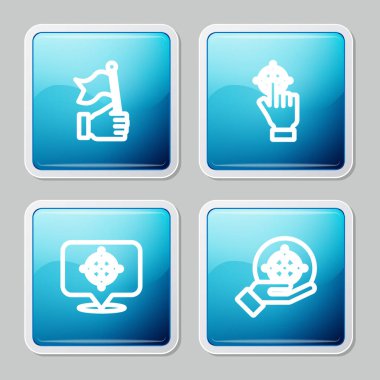 El ele tutuşan bayrak, hedef ve simge yerleştirin. Vektör.