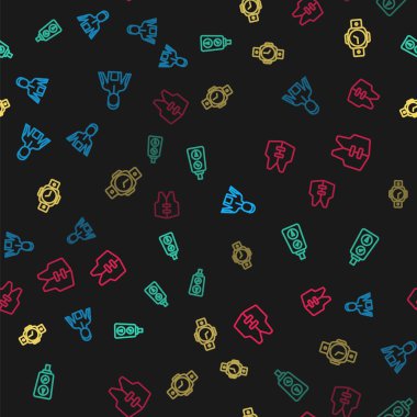 Set line Wetsuit for scuba diving, Gauge scale, Diving watch and Life jacket on seamless pattern. Vector.
