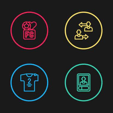 Set line Football jersey and t-shirt, or soccer card, Substitution football player and Fan club icon. Vector.