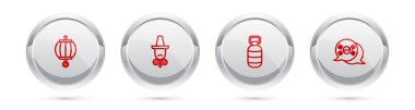 Set line Korean lantern, hat, and South flag. Silver circle button. Vector.