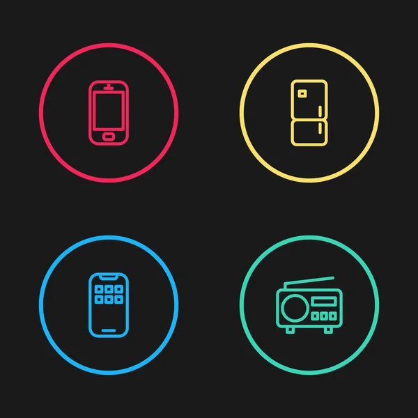 Set Line Mobile Apps Radio Refrigerator Phone Icon Vector —  Vetores de Stock