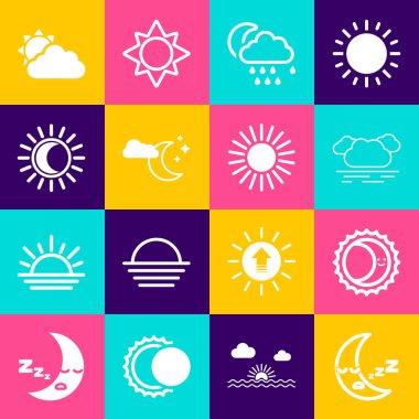 Set Moon icon Eclipse of the sun Cloud with rain and moon stars Sun cloud weather and icon. Vector.