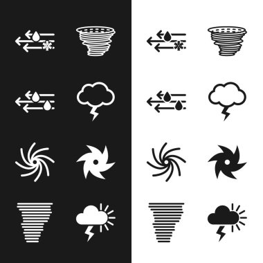 Set Storm Wind and rain with snow Tornado and icon. Vector.