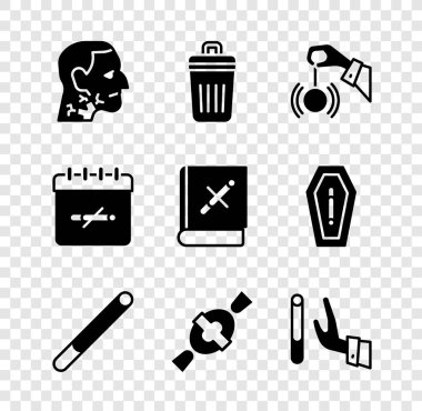 Set Throat cancer Trash Hypnosis Cigarette Candy Giving up cigarette No smoking days and Book with stop icon. Vector.