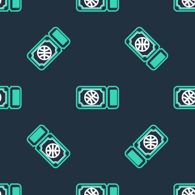 Çizgi basketbol bileti ikonu siyah arka planda izole edilmiş kusursuz desen. Vektör.