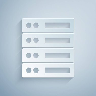 Kağıt kesme Sunucusu, Data, Web sunucu simgesi gri arkaplanda izole edildi. Kağıt sanatı tarzı. Vektör.