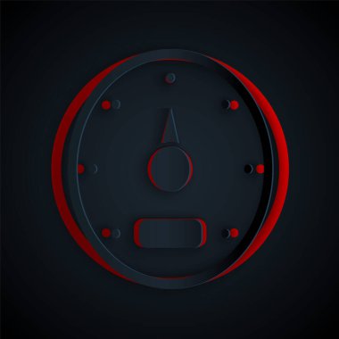 Kağıt kesiği hız göstergesi simgesi siyah arkaplanda izole edildi. Kağıt sanatı tarzı. Vektör.