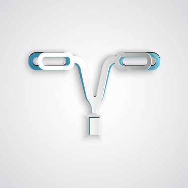 Kağıt kesiği bisiklet gidon simgesi gri arkaplanda izole edildi. Kağıt sanatı tarzı. Vektör.