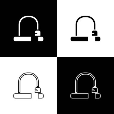 Bisiklet kilidini siyah beyaz arka planda izole edilmiş sanayi simgesi olarak ayarla. Vektör.