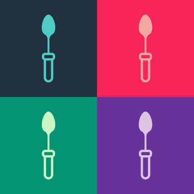 Pop Art Teasspoon ikonu renk arkaplanında izole edilmiş. Mutfak aletleri. Çatal bıçak seti. Vektör.