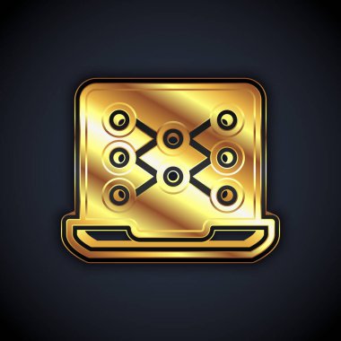 Altın sinirsel ağ simgesi siyah arkaplanda izole edildi. Yapay zeka yapay zekası. Vektör.