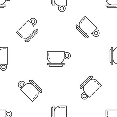 Gri çizgi kahve fincanı ikonu beyaz arka planda pürüzsüz desen izole etti. Çay fincanı. Sıcak içecek kahvesi. Vektör.