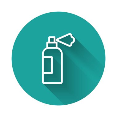 White line Pet shampoo icon isolated with long shadow background. Pets care sign. Dog cleaning symbol. Green circle button. Vector.