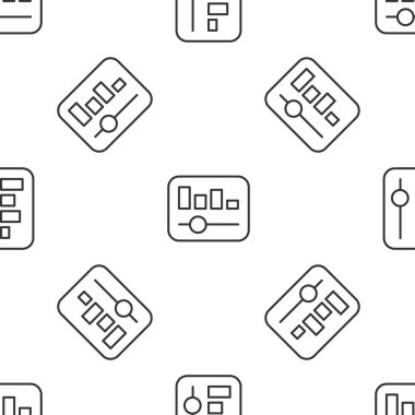 Gri çizgi müzik eşitleyici simgesi beyaz arka planda izole edilmiş kusursuz desen. Ses dalgası. Ses dijital dengeleyici teknolojisi, konsol paneli, nabız müzikali. Vektör.