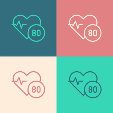 Pop sanat çizgisi kalp atış hızı ikonu renk arkaplanında izole edildi. Kalp atışı işareti. Kalp atışı ikonu. Kardiyogram simgesi. Vektör.