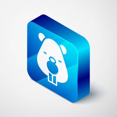 Isometric Beaver animal icon isolated on grey background. Blue square button. Vector.