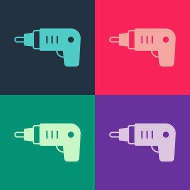 Pop Art Elektrik Kablosuz Tornavida simgesi renk arkaplanında izole edildi. Elektrikli matkap. Tamir aleti. Vektör.