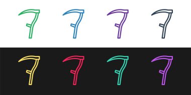 Çizgi Scythe simgesini siyah ve beyaz arkaplanda izole et. Mutlu Cadılar Bayramı Partisi. Vektör.