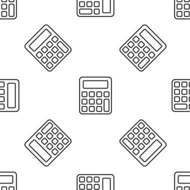Grey line Calculator icon isolated seamless pattern on white background. Accounting symbol. Business calculations mathematics education and finance. Vector.