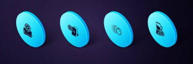 Set Isometric Blender with bowl setting, Stopwatch, Power bank and Toaster icon. Vector.