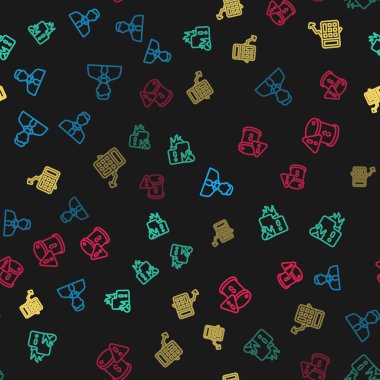 Set line Worker, Fire in burning house, Calculation of expenses and Drop crude oil price on seamless pattern. Vector.