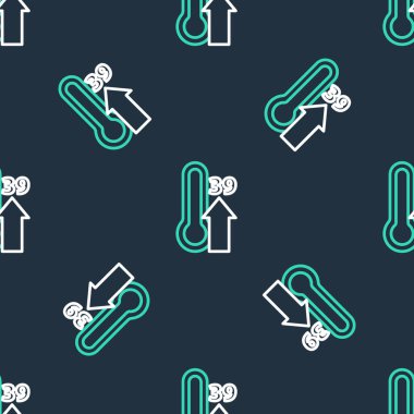 Hat yüksek insan vücut ısısı ya da ateş ikonu siyah arka planda izole edilmiş pürüzsüz desen. Hastalık, soğuk algınlığı, grip belirtileri. Vektör.