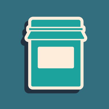 Yeşil reçel kavanozu simgesi yeşil arkaplanda izole edildi. Uzun gölge tarzı. Vektör.