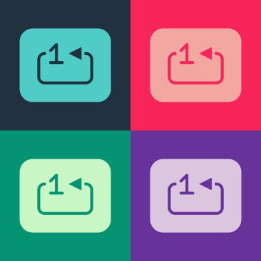 Pop art Repeat track music player icon isolated on color background. The sign is a round curved arrow and the number one. Vector.