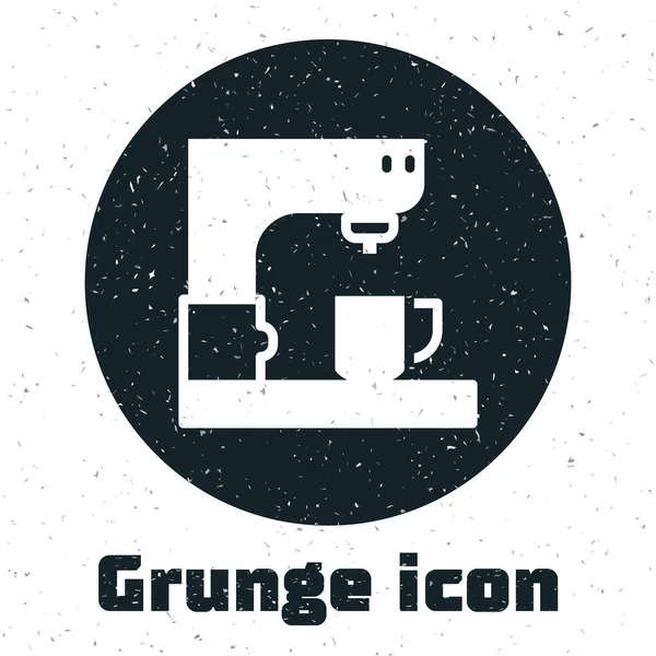 Grunge Icône Machine Café Isolé Sur Fond Blanc Dessin Vintage — Image vectorielle