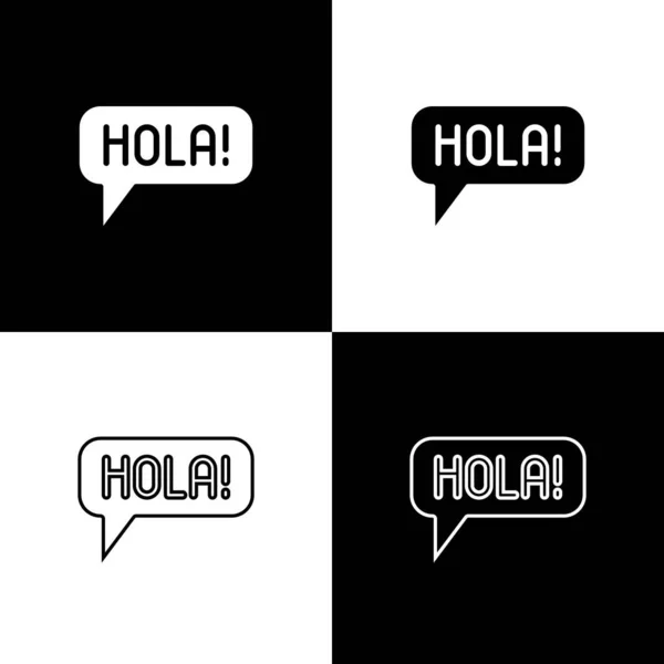 Establecer Hola Diferentes Idiomas Icono Aislado Sobre Fondo Blanco Negro — Vector de stock