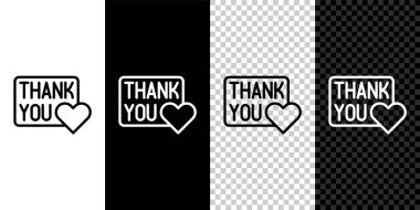 Set line Thank you with heart icon isolated on black and white, transparent background. Handwritten lettering. Vector.