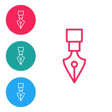 Kırmızı çizgi Çeşme kalem ucu simgesi beyaz arkaplanda izole edildi. Kalem aleti işareti. Simgeleri daire düğmelerine ayır. Vektör.