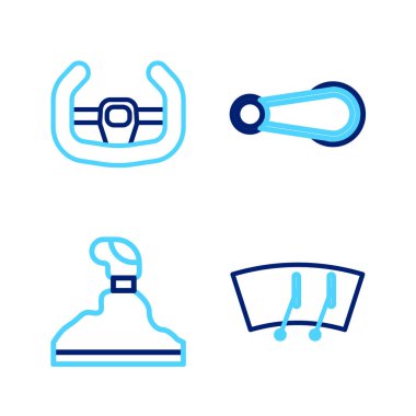 Set line Windscreen wiper Gear shifter Car door handle and Sport steering wheel icon. Vector.